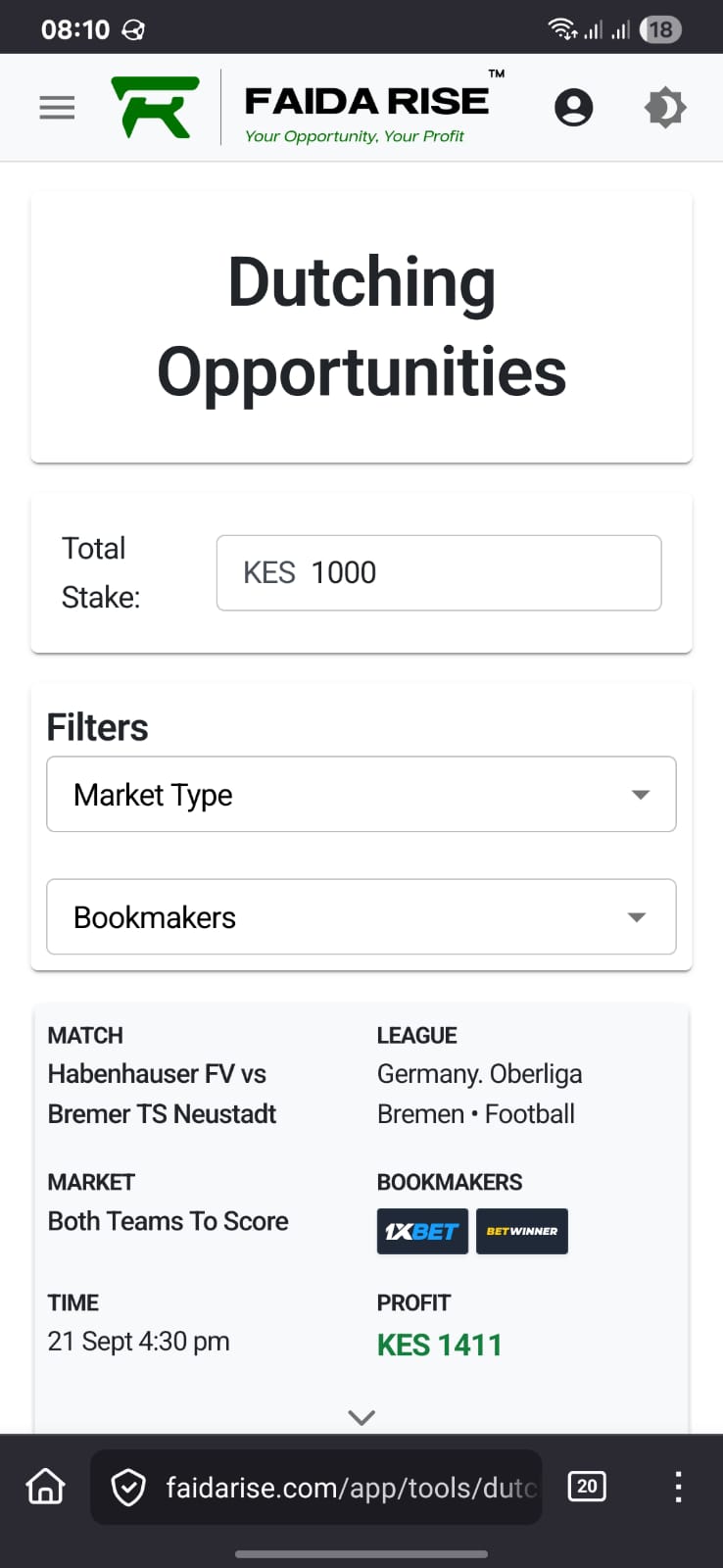 FaidaRise Dashboard — Mobile View